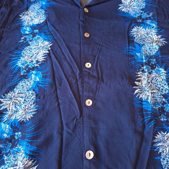 KS‎ Island Mens Blue Hawaiian Button-Up Shirt 3XL Pineapple Short Sleeve Top - Picture 3 of 10